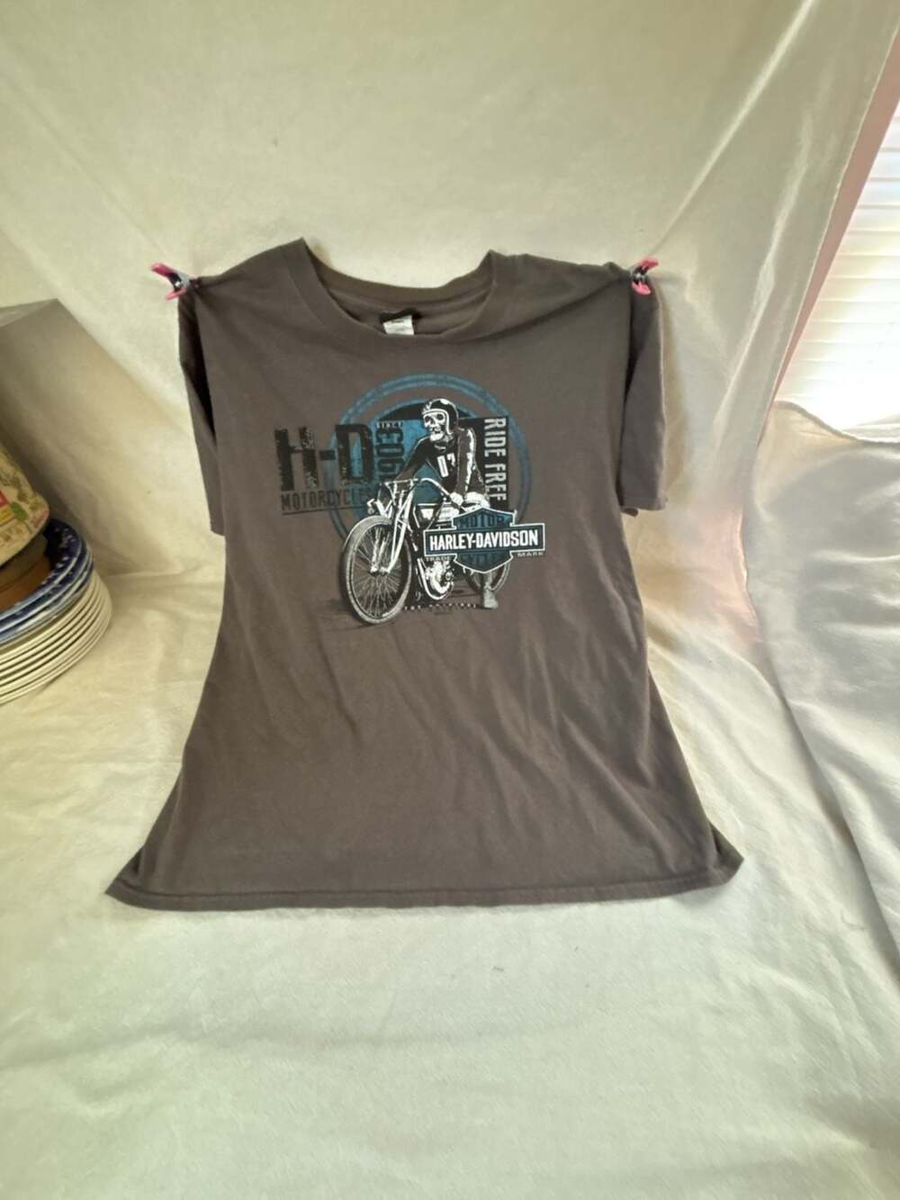Harley-Davidson Ride Free Motorcycle Skull Graphic T-Shirt Gray
